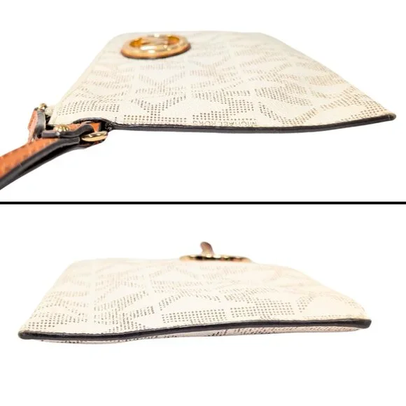 Michael Kors White Signature Large Jet Set PVC Wristlet Wallet Pouch - Picture 4 of 7